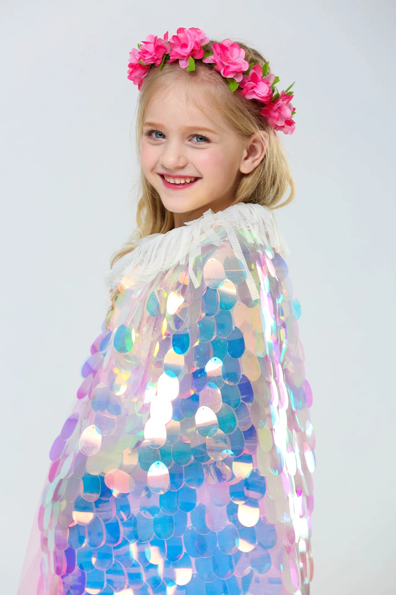 Stylish Sequins Mermaid Design Princess Girls Cape Cloak childrensterritory