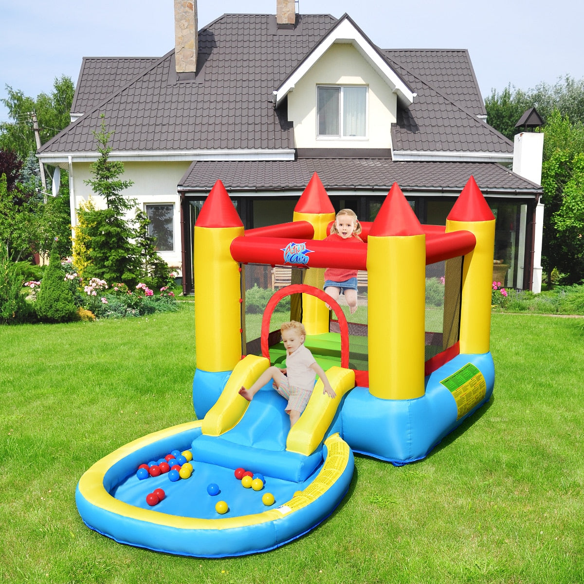 Kids Inflatable Slide Bounce Castle w/ Balls Pool & Bag childrensterritory