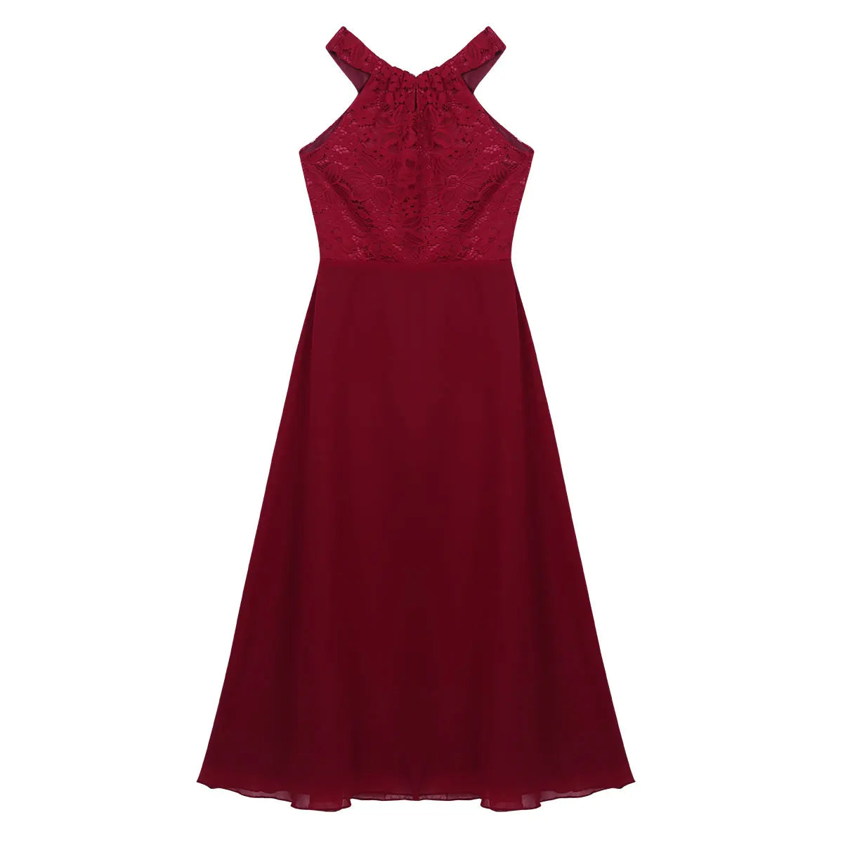 Kids Girls Halter Lace Design Chiffon Long Prom Ball Gowns childrensterritory