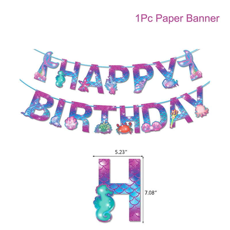 Mermaid-themed Kids Birthday Party Decorations and Tableware Set