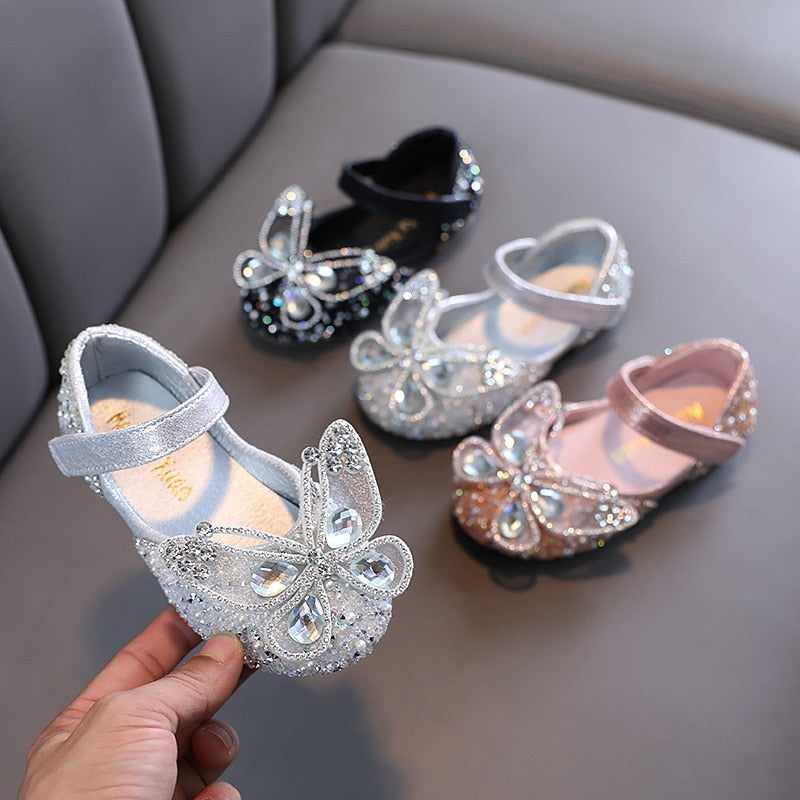 Kids Girls Pearl Butterfly Design Princess Party Shoes childrensterritory
