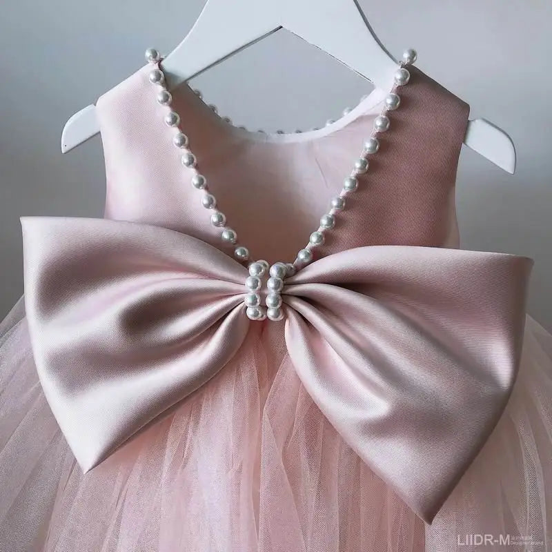 Little Girls Bridemaid Wedding Party Big Bow Princess Dress