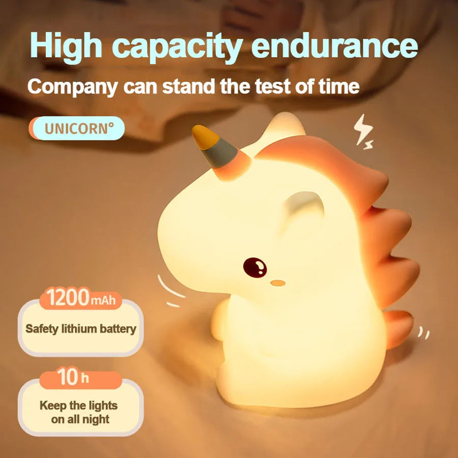 Cute Unicorn Design Silicone LED Night Light For Kids Room childrensterritory
