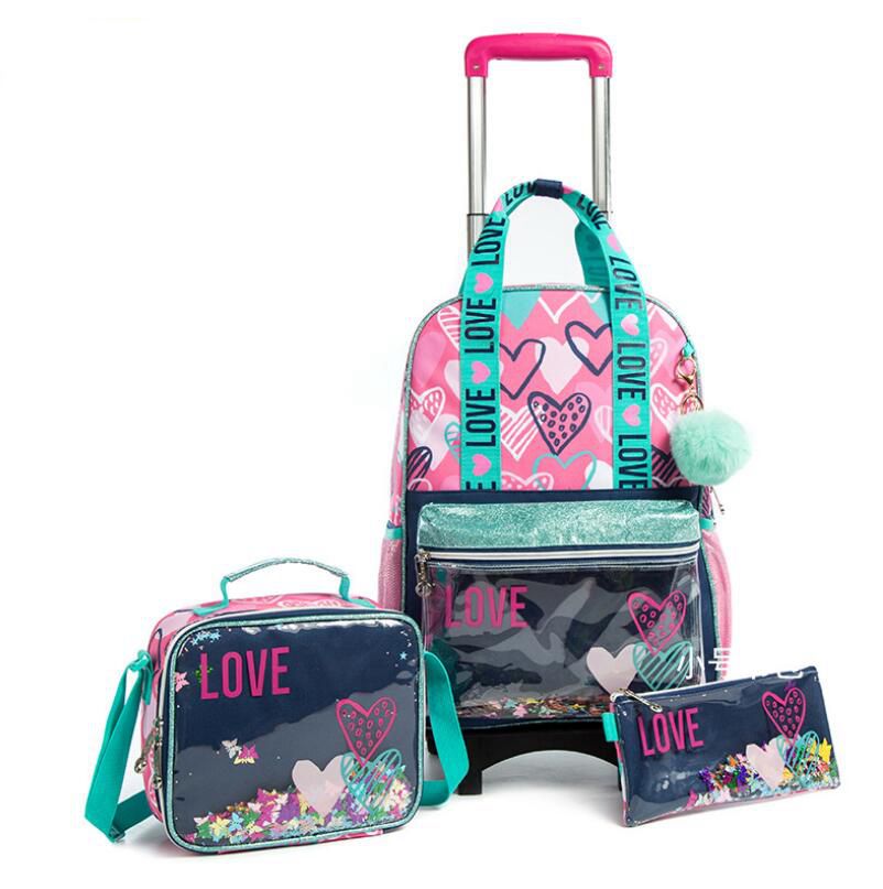 Cartoon Letter Print 16-Inch 3-Piece Set of Kids School Trolley Backpack childrensterritory