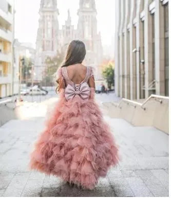 Backless Long Puffy Flower Girl Dress for Wedding Party childrensterritory