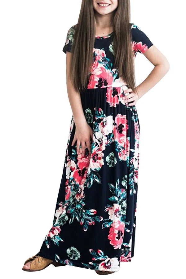 Striped Print Design Casual Summer Long Dress For Baby Girls childrensterritory
