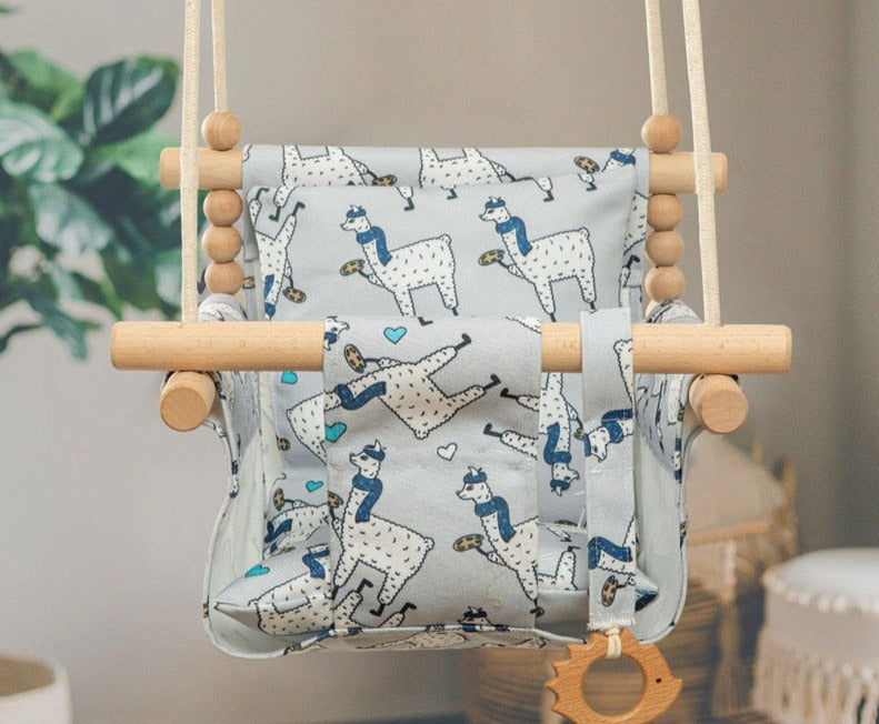 Cartoon Canvas Baby Wood Hanging Chair Outdoor Toy childrensterritory