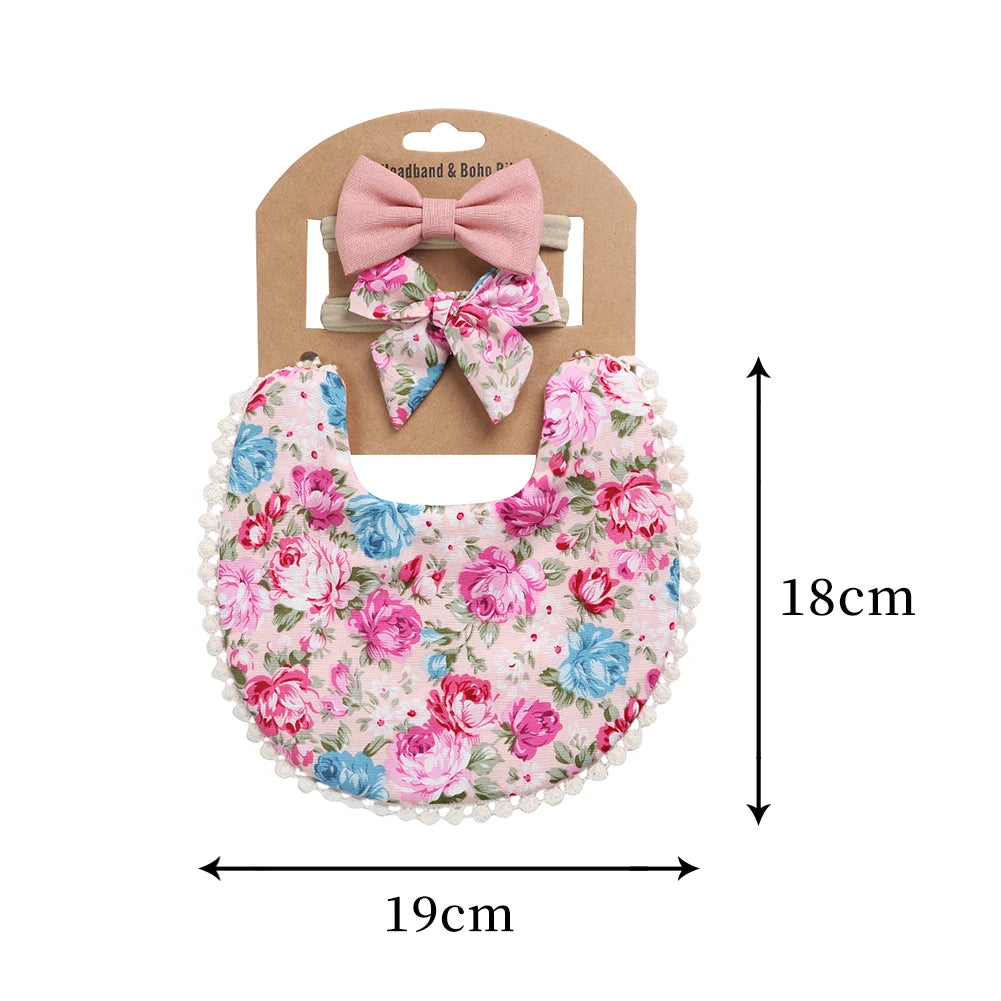 4Sets/Lot Floral Infant Burp Clothes with Bow Tie Headband childrensterritory