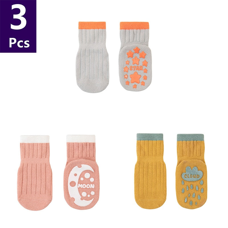 Cute Pattern: 3 Pairs/lot Anti-Slip Baby Cotton Socks childrensterritory
