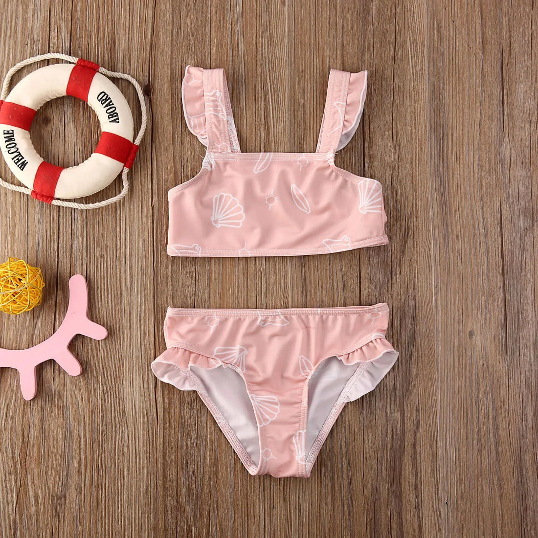 Baby Girls Cute Print Ruffle Top+Bottom Swimsuit