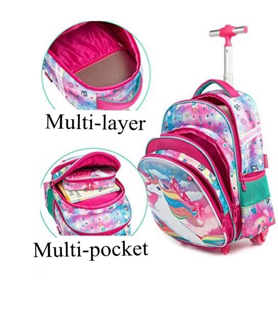16-inch, 3-piece Cartoon Print Kids Rolling Schoolbag Set with Lunch Bag childrensterritory