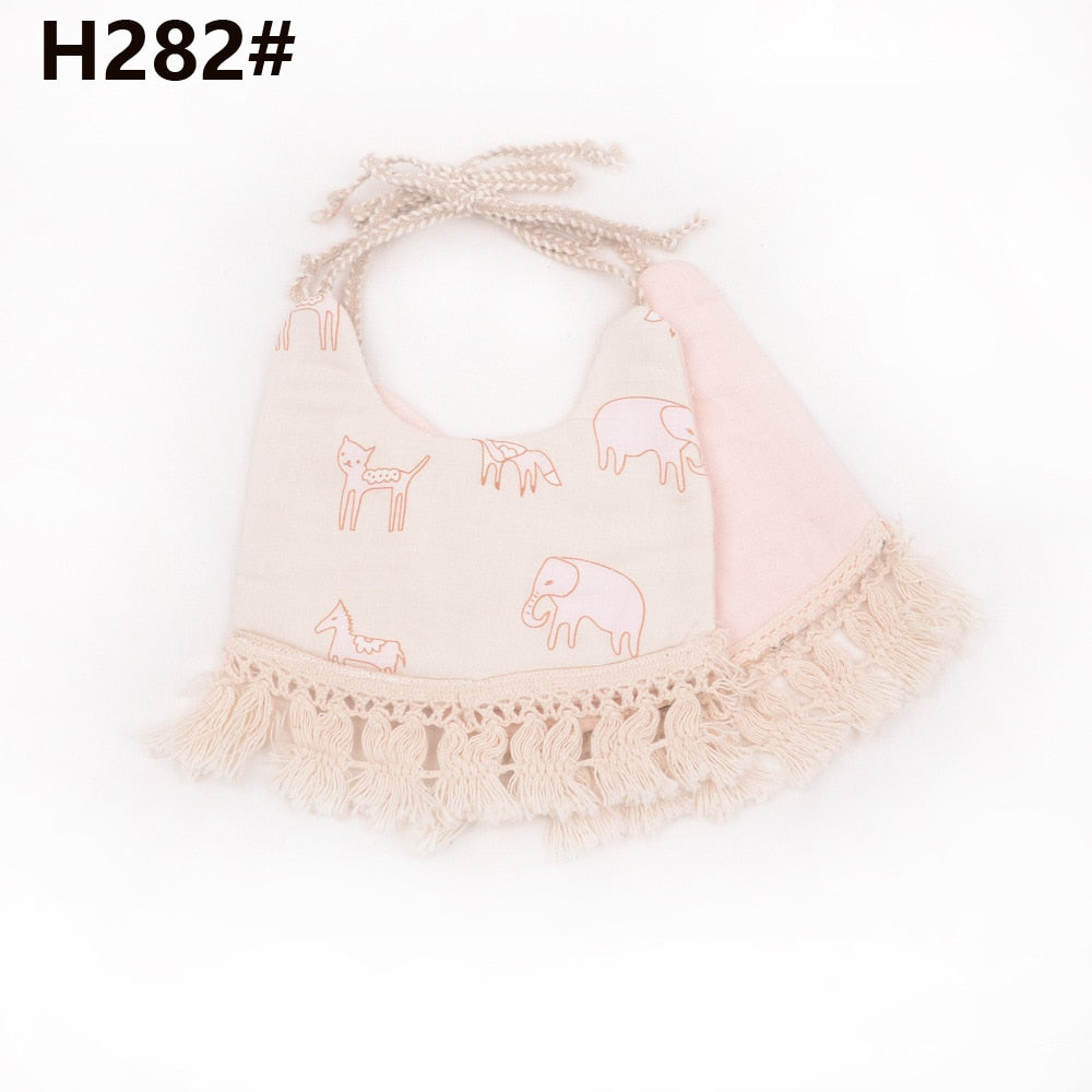 Baby Tassel Double-deck Bib | Cotton Linen Burp Cloths childrensterritory