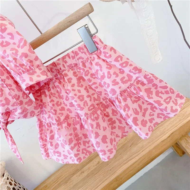 Kids Girls Leopard Print Top and Skirt Summer Clothing Set