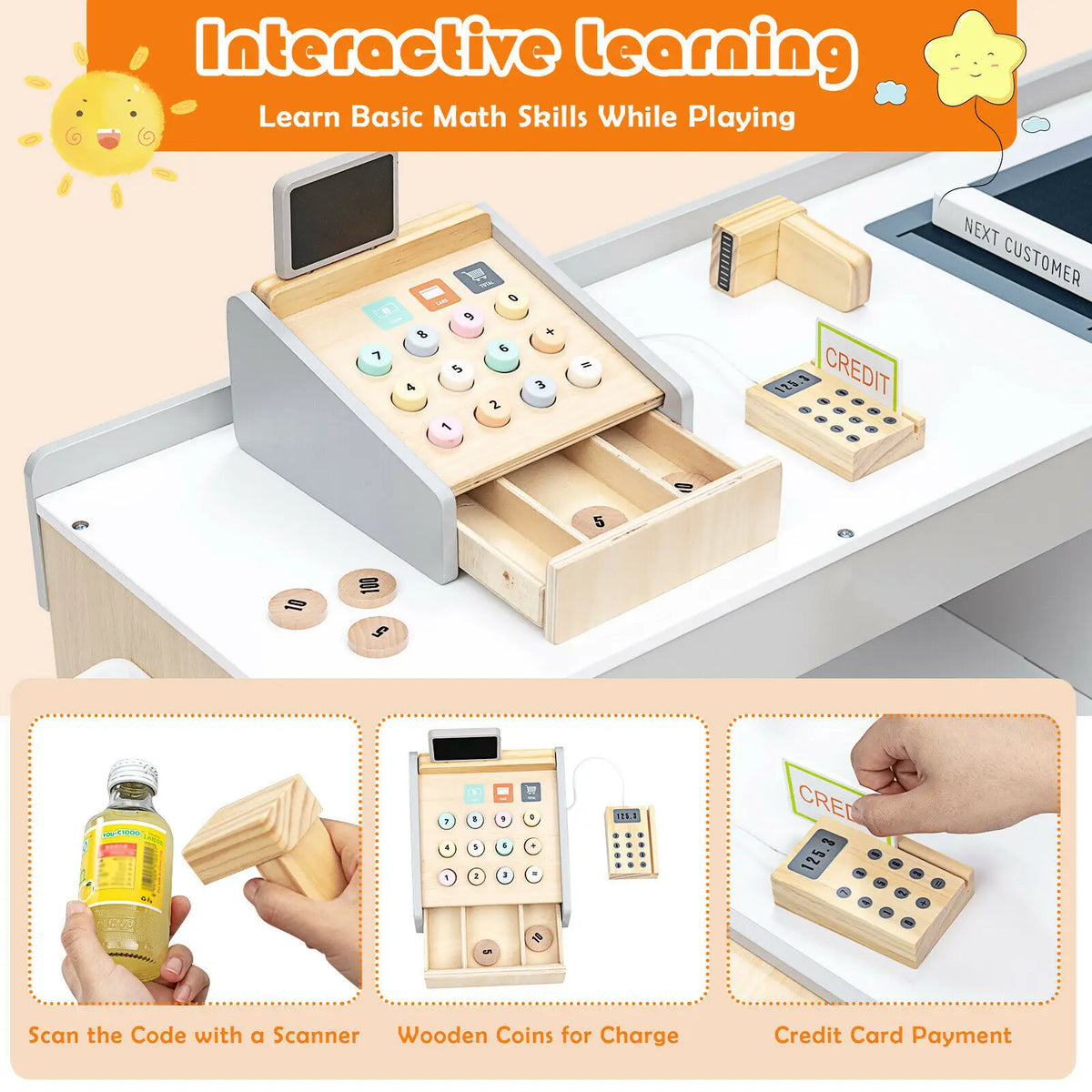 Kids Pretend Supermarket Shopping Playset with Cart childrensterritory