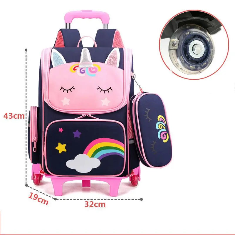 Kids Girls Unicorn Style School Trolley Backpack