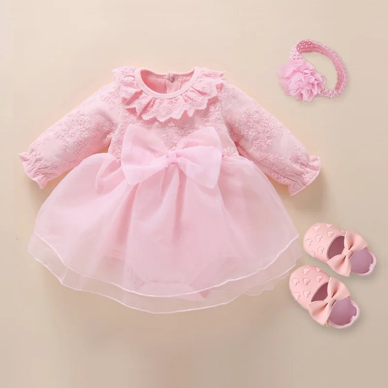 Newborn Girl Christening Dresses Set (Shoes, Tights & Long Socks) childrensterritory
