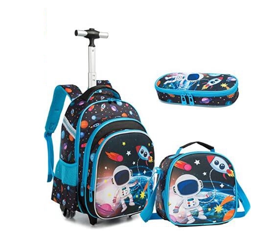 16-inch, 3-piece Cartoon Print Kids Rolling Schoolbag Set with Lunch Bag childrensterritory
