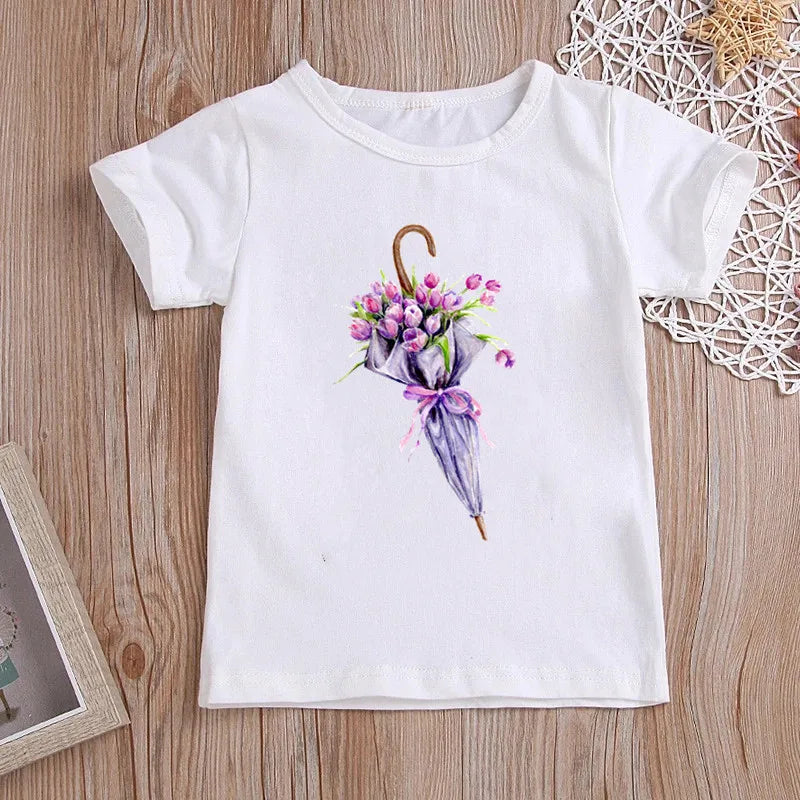 Stylish Cartoon Print Kids Girls Casual T-shirts childrensterritory