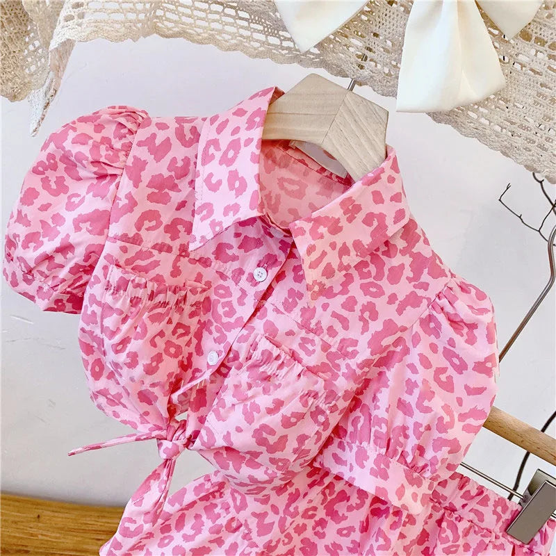Kids Girls Leopard Print Top and Skirt Summer Clothing Set