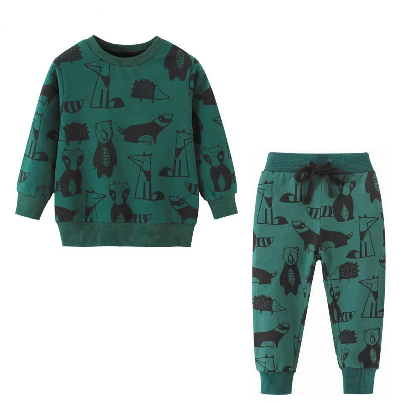 Cartoon Print Sweatshirts and Pants Tracksuit Set childrensterritory