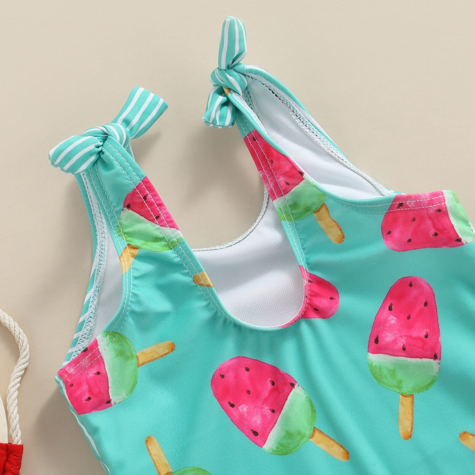 Kid Girl Ice Cream Printed Patchwork Beach Bodysuit childrensterritory