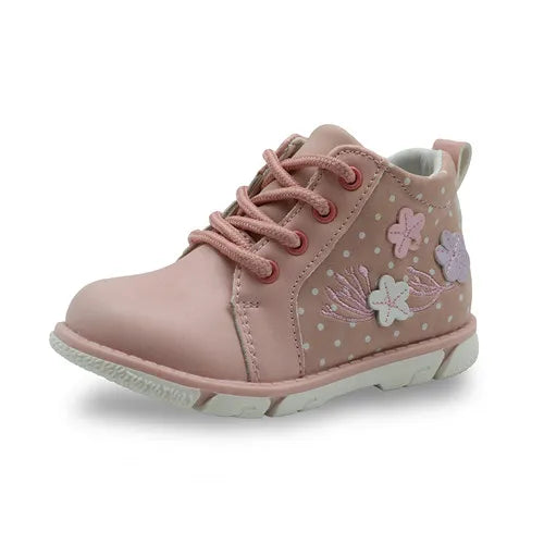 PU Leather Ankle Boots with Flower Pattern for Kids Girls childrensterritory