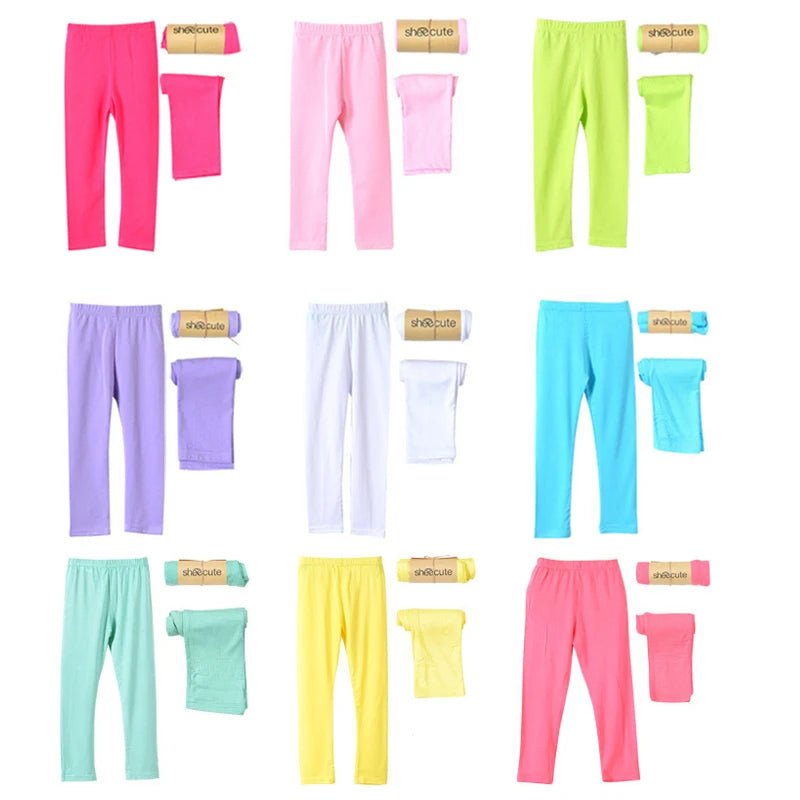 Kids Girls Candy Color Soft Elastic Cotton Leggings/Trousers childrensterritory