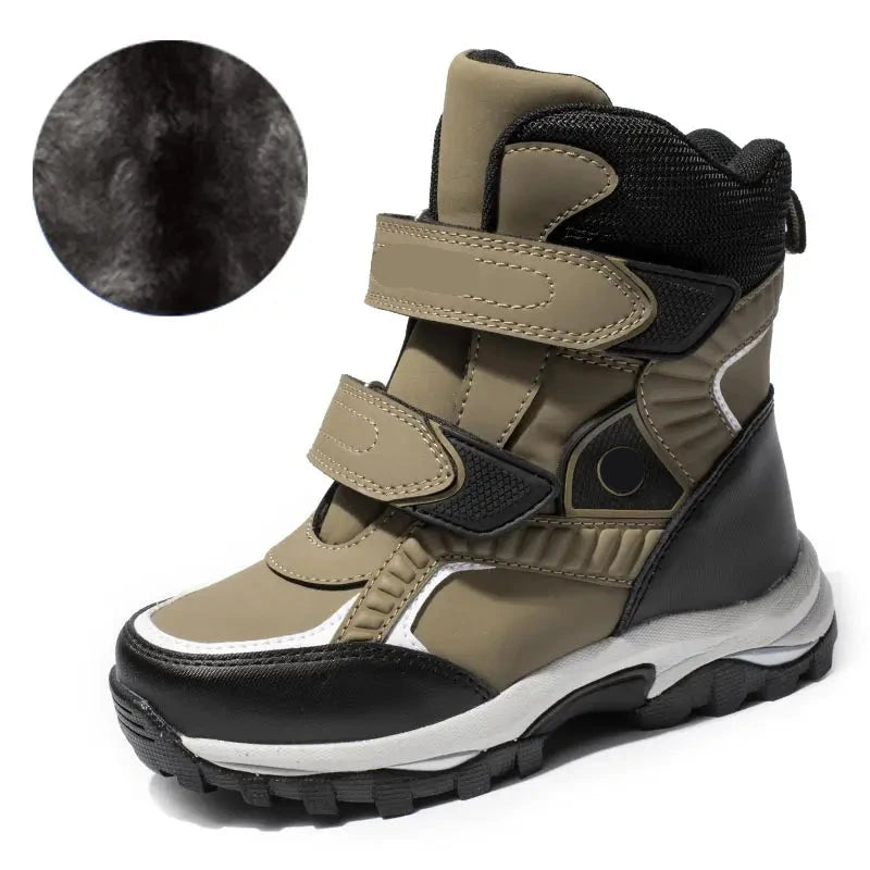 Boys Classic Style Hooks And Loops Leather Snow Boots childrensterritory