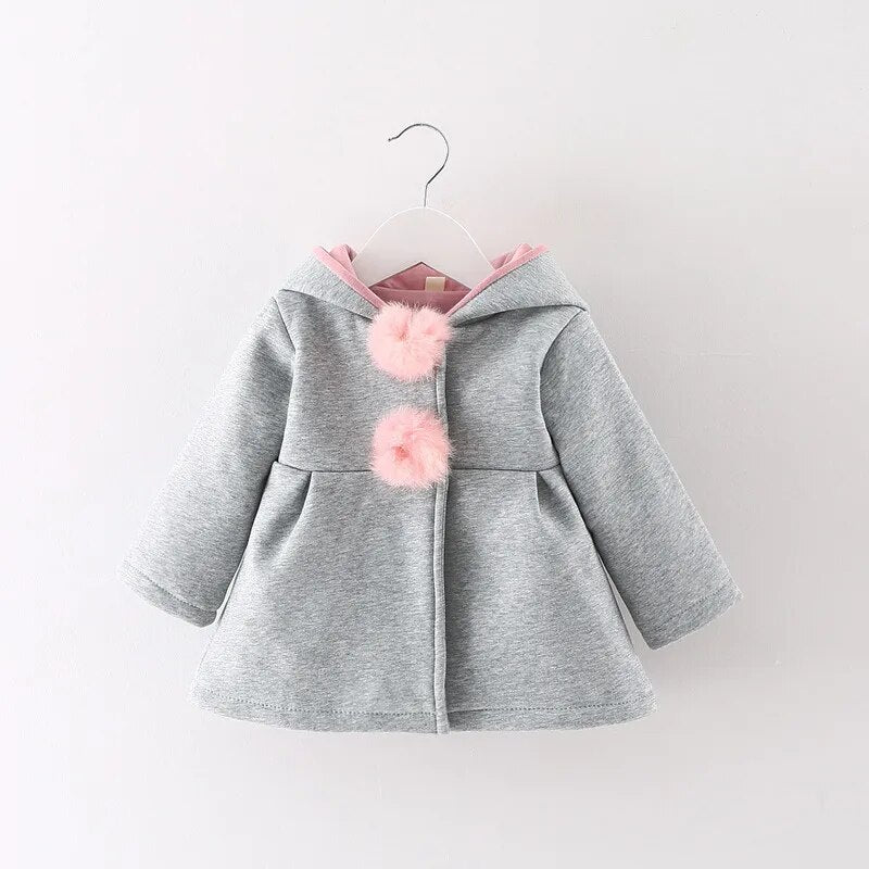 Toddler Girls Rabbit Ear Hooded Cotton Outerwear childrensterritory