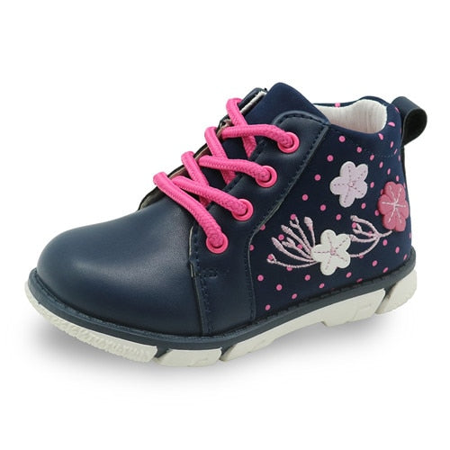 PU Leather Ankle Boots with Flower Pattern for Kids Girls childrensterritory