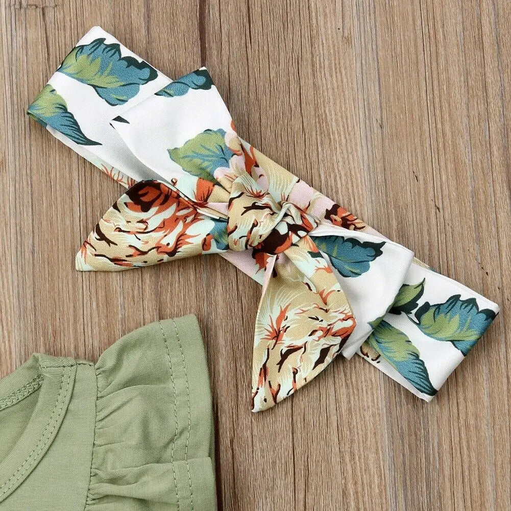 Baby Girls Ruffle Sleeve Floral Print Clothes Set