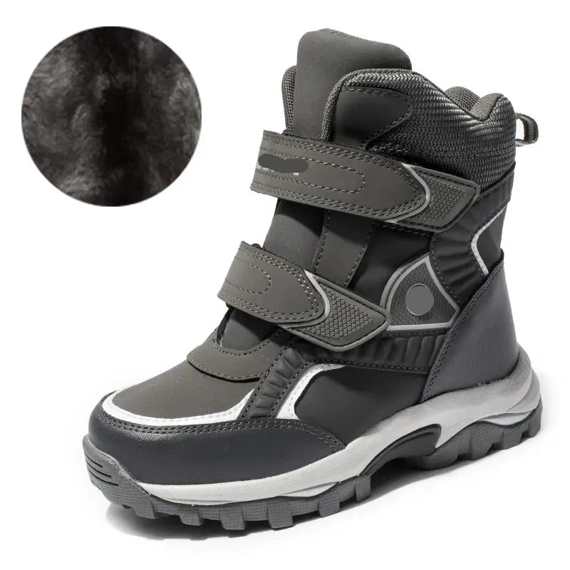 Boys Classic Style Hooks And Loops Leather Snow Boots childrensterritory