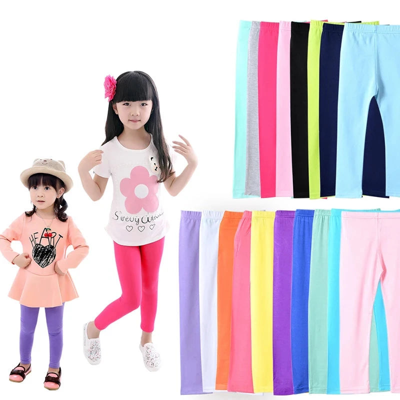 Kids Girls Candy Color Soft Elastic Cotton Leggings/Trousers childrensterritory