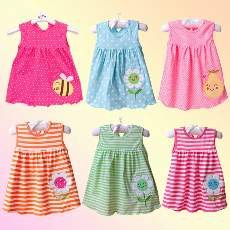 Baby Girl Floral and Cartoon Print Summer Cotton Dresses childrensterritory