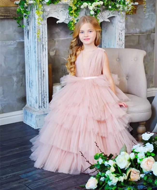 Toddler/Kids Girls Tiered Tulle Ankle -Length Princess Dress/Gown