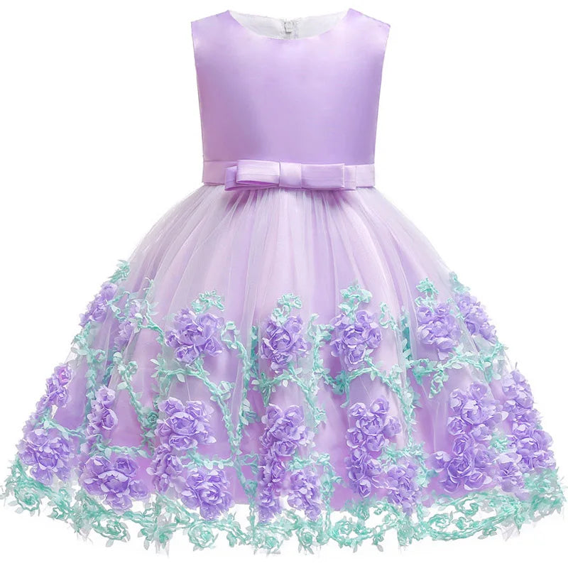 Sleeveless Bow Lace Design Girls Party Dresses childrensterritory