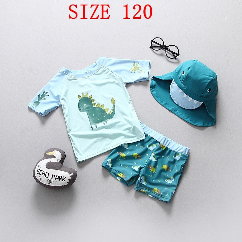 Baby/Kids Boys Dinosaur Print 3Pcs Swimsuit | Beachwear childrensterritory