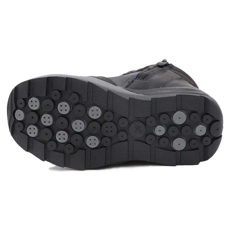 Kids Boys Black And Skyblue Mid-Calf Leather Snow Boots childrensterritory