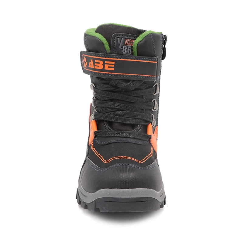 Boys Mid-Calf Black Leather And Rubber Winter Shoes childrensterritory