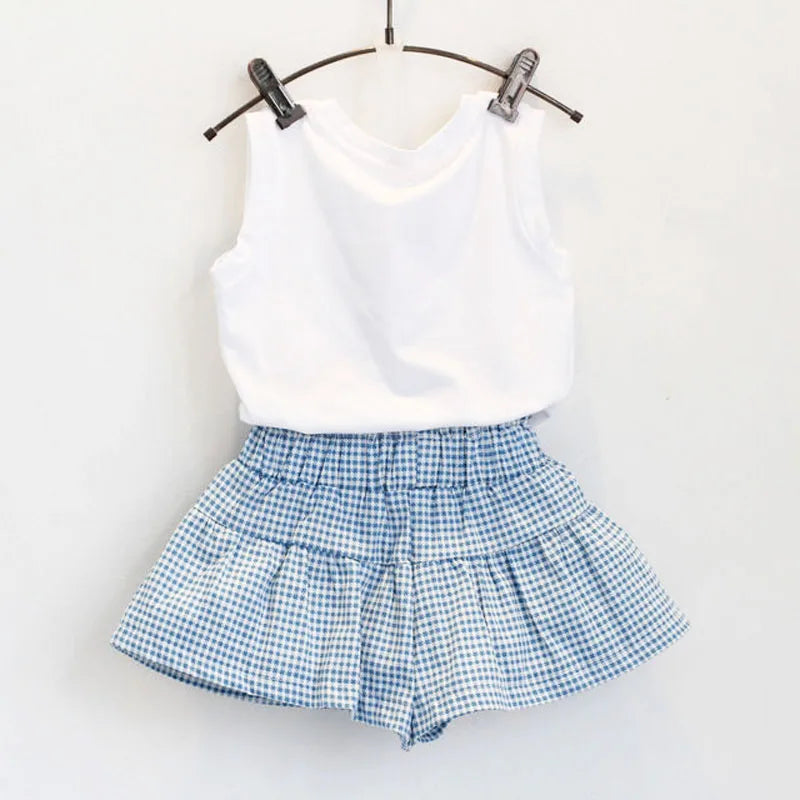 Little Girls Doll Print Vest + Shorts 2PCS Summer Outfit Set childrensterritory