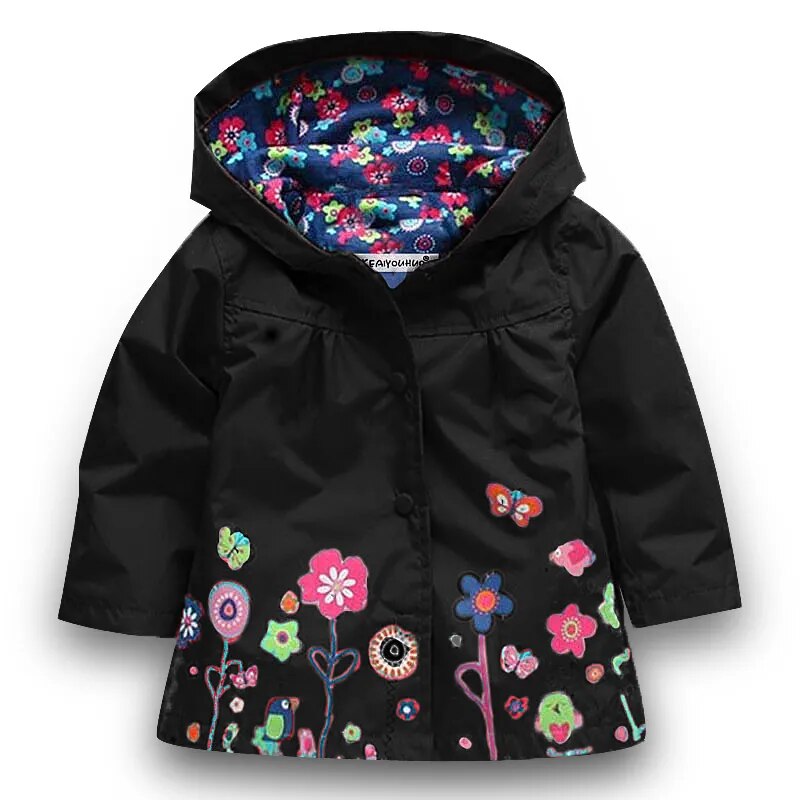 Long Sleeve Flower Print Waterproof Kids Hoodie Windcoat childrensterritory