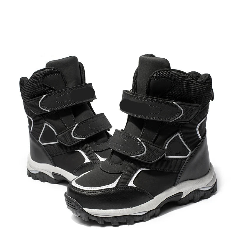 Boys Classic Style Hooks And Loops Leather Snow Boots childrensterritory