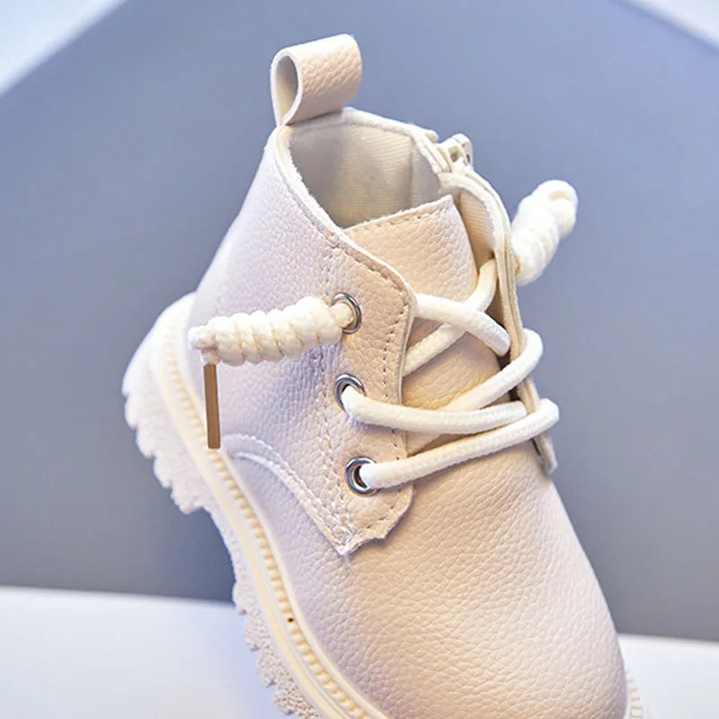 Kids Solid British Style Warm Short Leather Boots childrensterritory