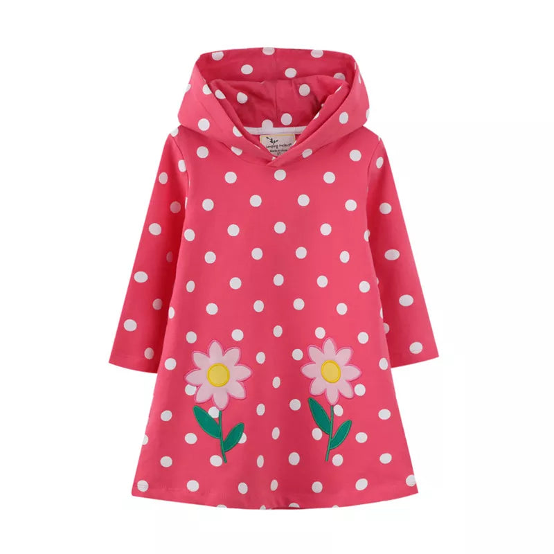 Kids Girls Long Sleeve Cartoon Design Hooded Dresses childrensterritory