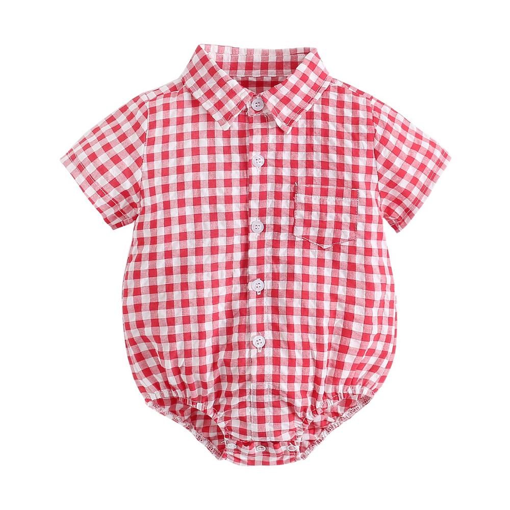 Plaid Cotton Baby Boys Short Sleeve Summer Bodysuit childrensterritory