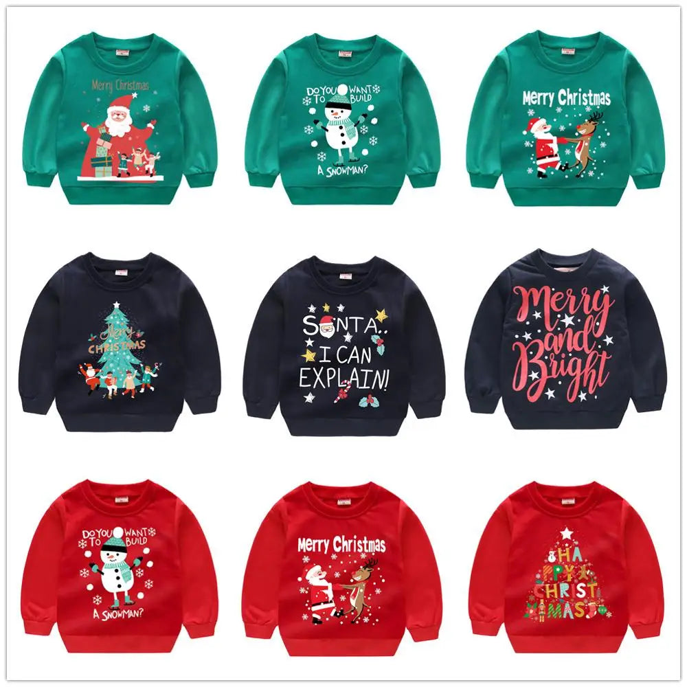 Christmas Letters and Santa Cartoon Prints Kids Sweatshirts childrensterritory