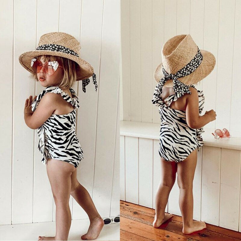 Kids Girl Solid and Printed Ruffle Sleeveless Swimwear childrensterritory