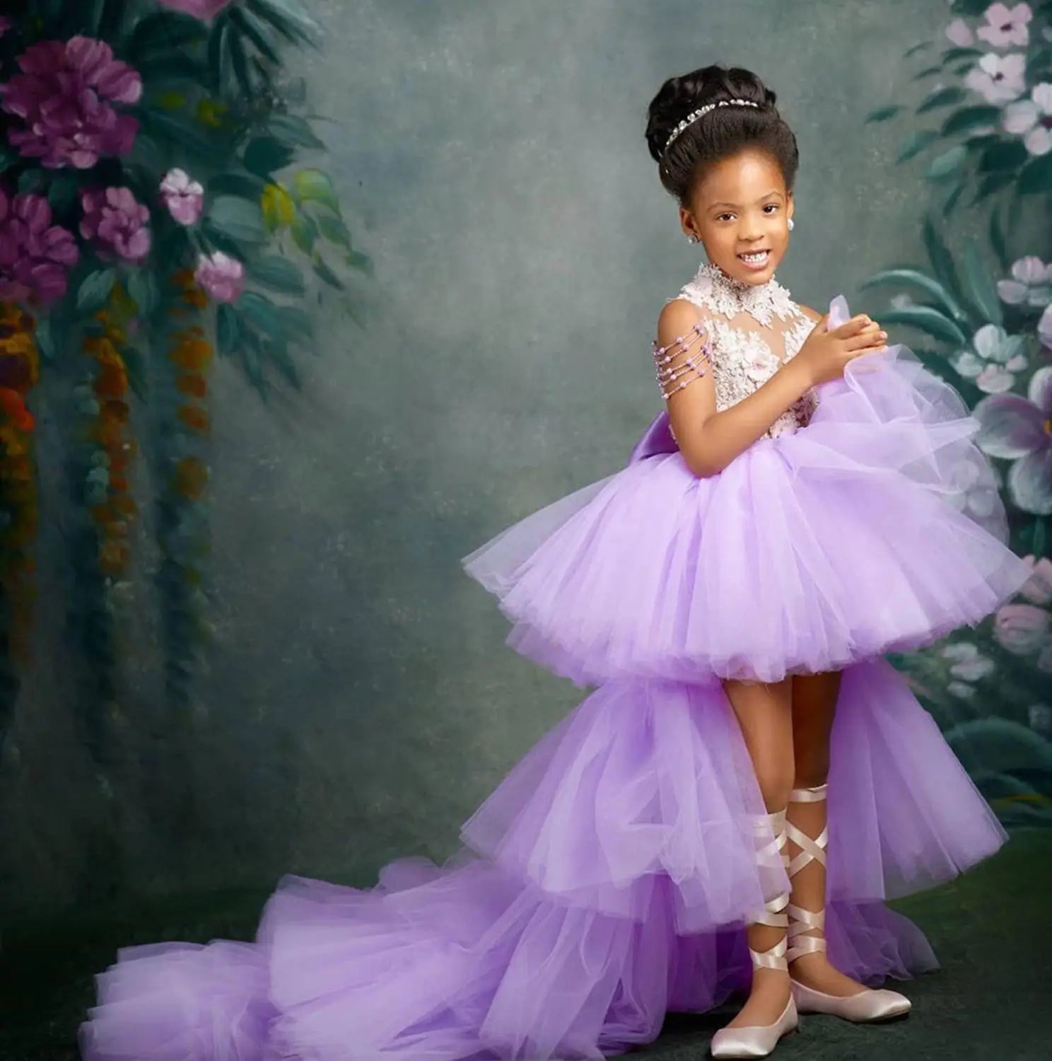 Lavender Beaded Lace Tiered Mother Daughter Dresses