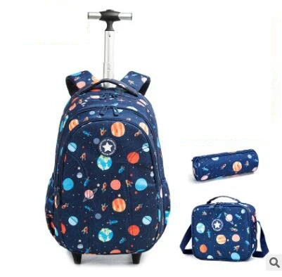 Printed 3pcs Kids School Bags On Wheels for Boys and Girls