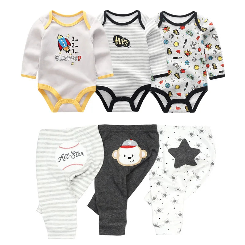 Newborn Baby Cartoon Print 6/8Pieces Soft Bodysuits+Pants Sets childrensterritory